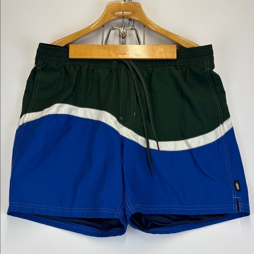 VANS Men’s Blue and Green Relaxed Fit Swim Trunks Board Shorts Size Large